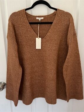 Z Supply Cozy Oversized Weekender Brown V-Neck Sweater Size Small NWT